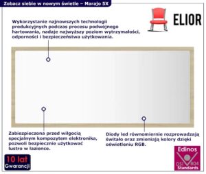 Podświetlane lustro wiszące LED Elior N5-B18 – RGB, dąb sonoma, prostokątne, 100 x 8,5 x 37 cm