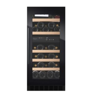 mQuvee WCD40FGB-800 Winiarka – wbudowana lodówka na wino, czarna, 40cm, 34 butelki