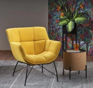 Nowoczesny żółty fotel wypoczynkowy B6-L60 – komfort, elegancki design, kubełkowe siedzisko, metalowe nogi