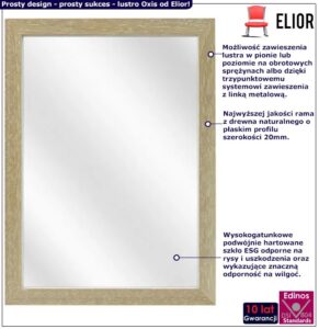Lustro ścienne Elior L0-G90 – drewniana rama, szary kolor, 20mm szerokości