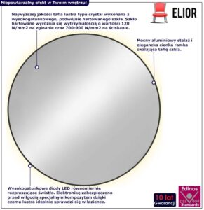 Czarne lustro w metalowej okrągłej ramie led L7-G96 – podświetlenie led, okrągłe, aluminium