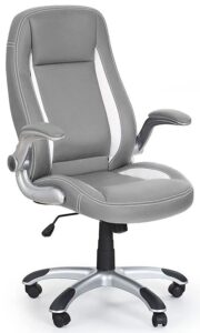 Biurowy Fotel Obrotowy B5-Z95 – ergonomiczne wsparcie, popielaty z białymi wstawkami, materiał ekoskóra