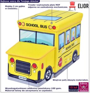 Żółta składana pufa ze schowkiem autobus K0-B54 – pojemna, miękka, trwała, kolorowa