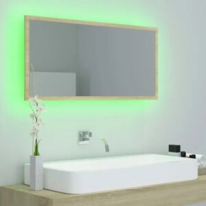 Nowoczesne lustro z podświetleniem LED – dąb sonoma, prostokątne 90 x 8,5 x 37 cm, akryl