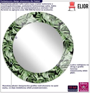 Zielone lustro w ramie z motywem roślinnym A6-A23 – okrągłe, liście monstery, 70 cm, 80 cm, 100 cm
