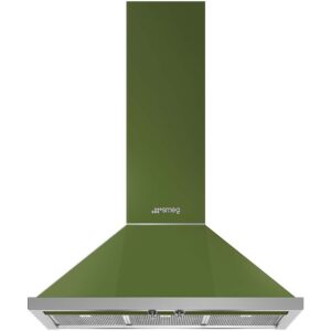 Smeg KPF9OG Przyścienny okap kuchenny Portofino – 3 prędkości, oliwkowy zielony, stal nierdzewna