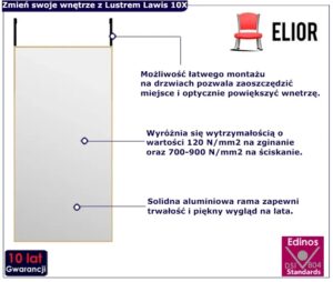 Złote prostokątne lustro wiszące na drzwi Z5-D81 – aluminiowa rama, podwójnie hartowane szkło, 40×80 cm