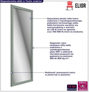 Nowoczesne Prostokątne Lustro W Oliwkowej Ramie M1-T44 – elegancki design, funkcjonalność, szkło hartowane, 127 cm x 47 cm