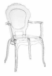 Przezroczyste designerskie krzesło typu ludwik F0-B53 – wysokogatunkowe tworzywo, transparentne, nowoczesny design