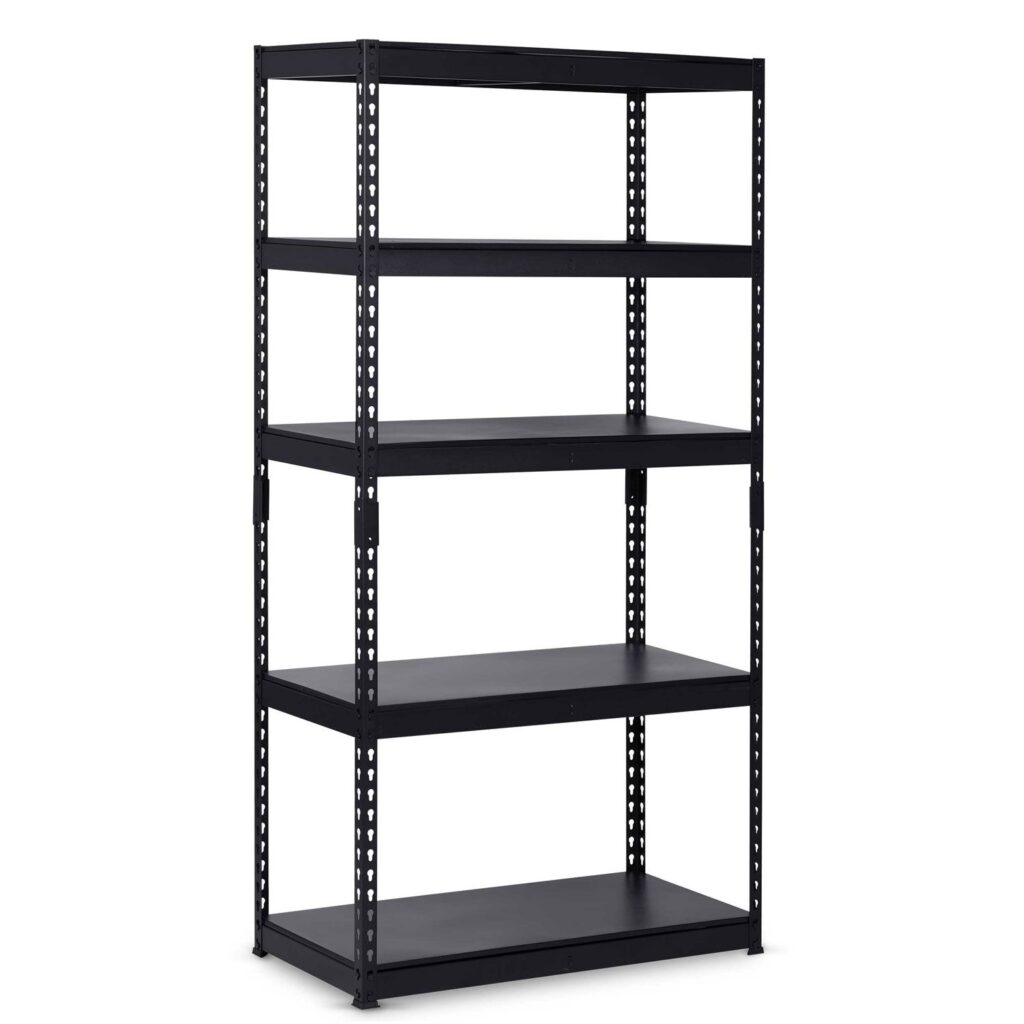 Regał metalowy magazynowy – funkcjonalny, czarny, 90x45x183 cm, 5 półek