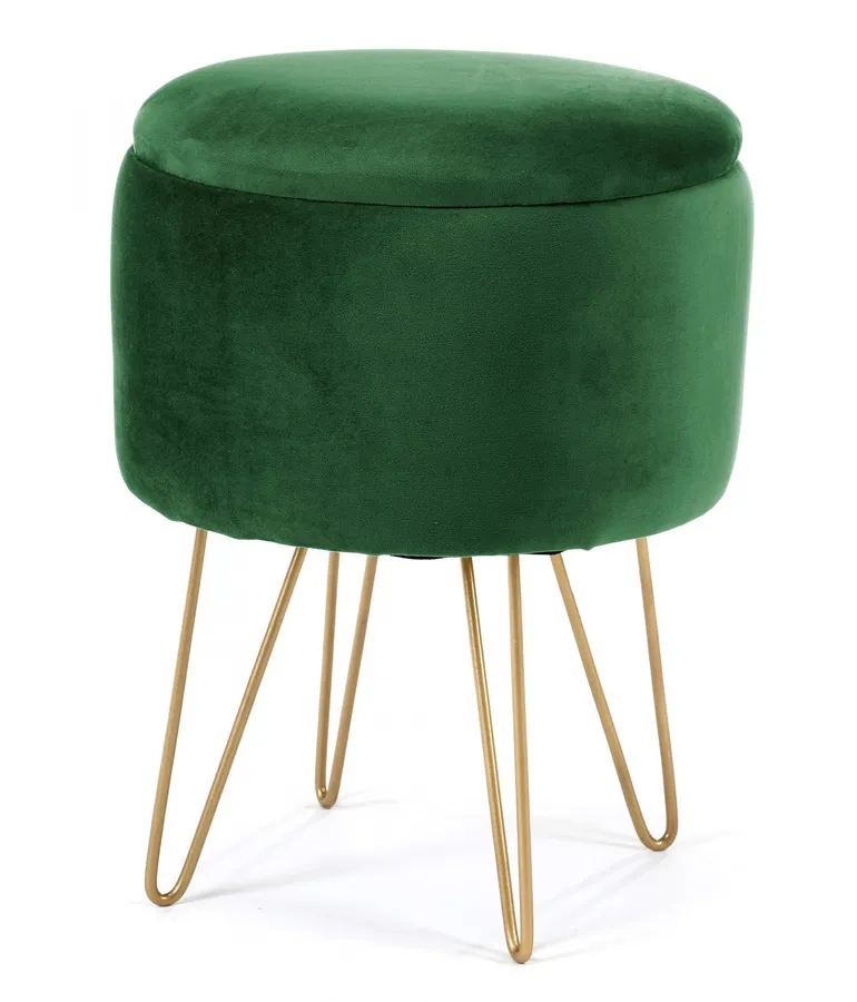 Pufa tapicerowana z nóżkami butelkowa zieleń – Hagos, elegancka forma, materiał velvet, 35x35x45 cm