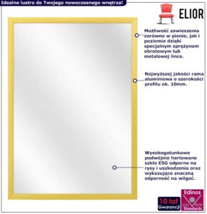 Złote aluminiowe lustro ścienne prostokątne M7-L61 – matowe wykończenie, 21 rozmiarów, szkło hartowane