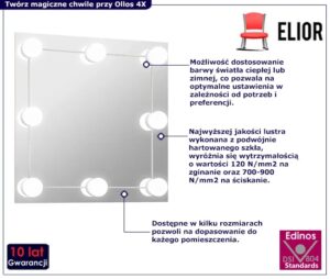 Srebrne lustro wiszące LED 50×50 cm – nowoczesne wzornictwo, elegancka srebrna rama, łatwe w czyszczeniu