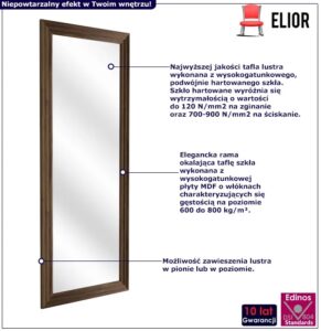 Prostokątne Lustro W Ramie W Kolorze Ciemny Dąb – elegancka dekoracja, 142 cm x 50 cm, szkło hartowane, płyta MDF