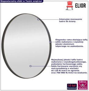 Czarne okrągłe lustro w ramie S7-T69 – nowoczesna elegancja, 70×70 cm, szkło hartowane