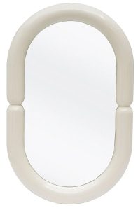 Białe lustro wiszące w stylu retro Evie – idealne odbicie, uniwersalny design, 50×80 cm, podwójnie hartowane szkło