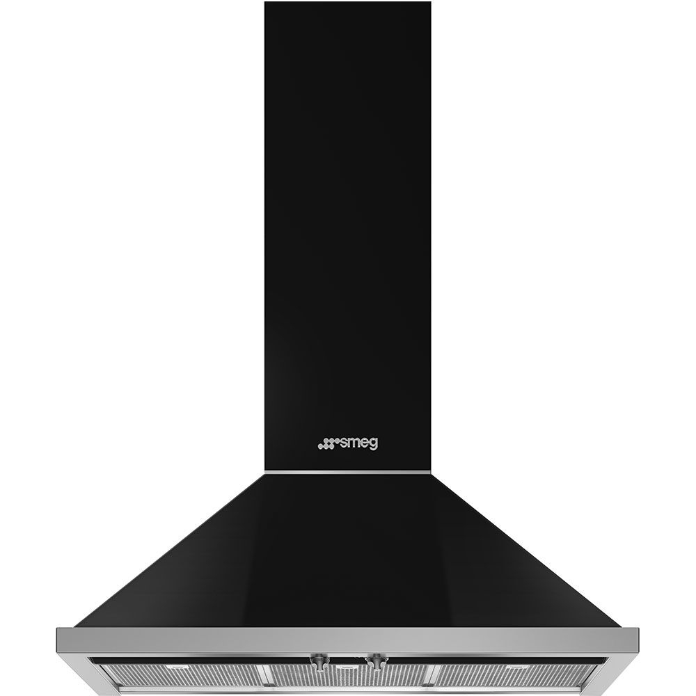 Smeg KPF9BL Przyścienny okap kuchenny Portofino – kominowy, czarny, stal nierdzewna