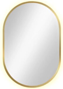 Złote lustro led w stylu glamour – podświetlenie led, owalne 95×40 cm, najwyższej jakości tafla lustra crystal