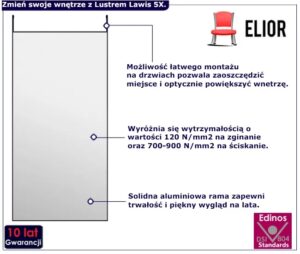 Wiszące lustro w czarnej ramie H6-W76 – praktyczne rozwiązania, trwałość, aluminiowa rama