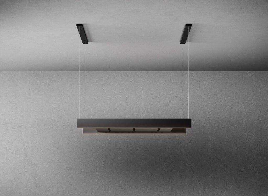 FALMEC Light Isola 120 – wyspowy okap kuchenny, czarny matowy, stal lakierowana, filtr metalowy