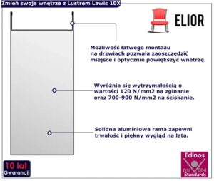 Czarne nowoczesne lustro wiszące na drzwi W5-K73 – aluminiowa rama, podwójnie hartowane szkło, 40×80 cm