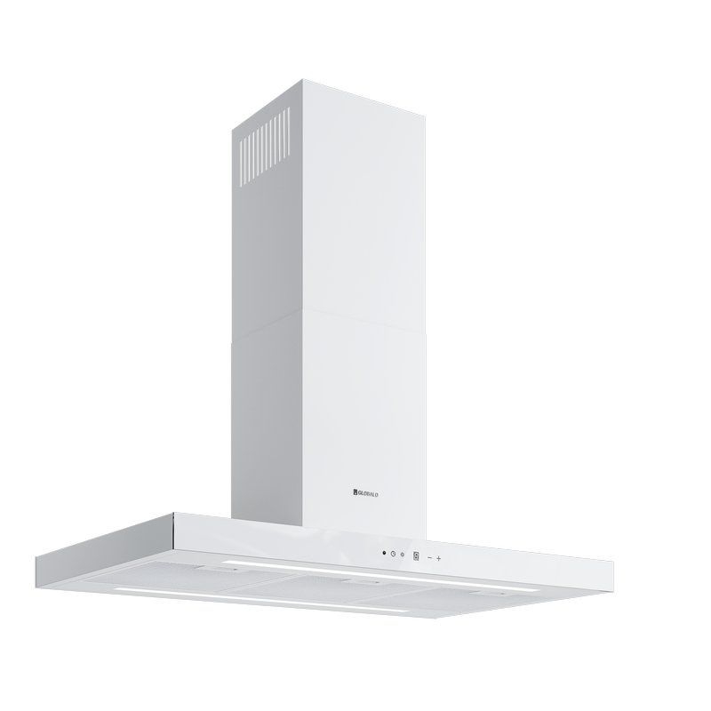 Okap GLOBALO Lonatio Isola 90.2 White – wydajność 450 m3/h, energooszczędne oświetlenie LED, stal i szkło