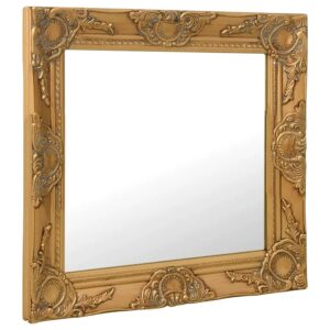 Kwadratowe Wiszące Lustro W Ramie W Stylu Glamour F9-L63 – ręcznie rzeźbiona rama, złoty, 60×60 cm, drewno mango