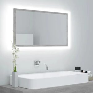 Prostokątne szare lustro wiszące LED C9-W26 – oświetlenie RGB, akryl, 80 x 8,5 x 37 cm