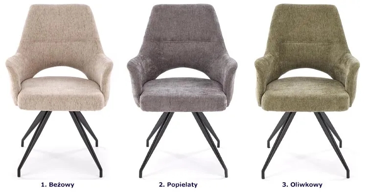 Oliwkowe kubełkowe krzesło obrotowe N0-B81 – ergonomiczne siedzisko, funkcja obrotu, skandynawski design, stalowa podstawa