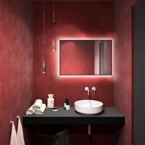 Czarne lustro prostokątne led 60×90 cm M1-N84 – podświetlenie LED, aluminiowy stelaż, odporne na wilgoć