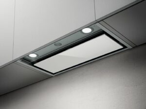 ELICA Okap do zabudowy BOXIN PLUS IXGL/A/120 – nowoczesny, cichy, stal nierdzewna, białe szkło, 120 cm