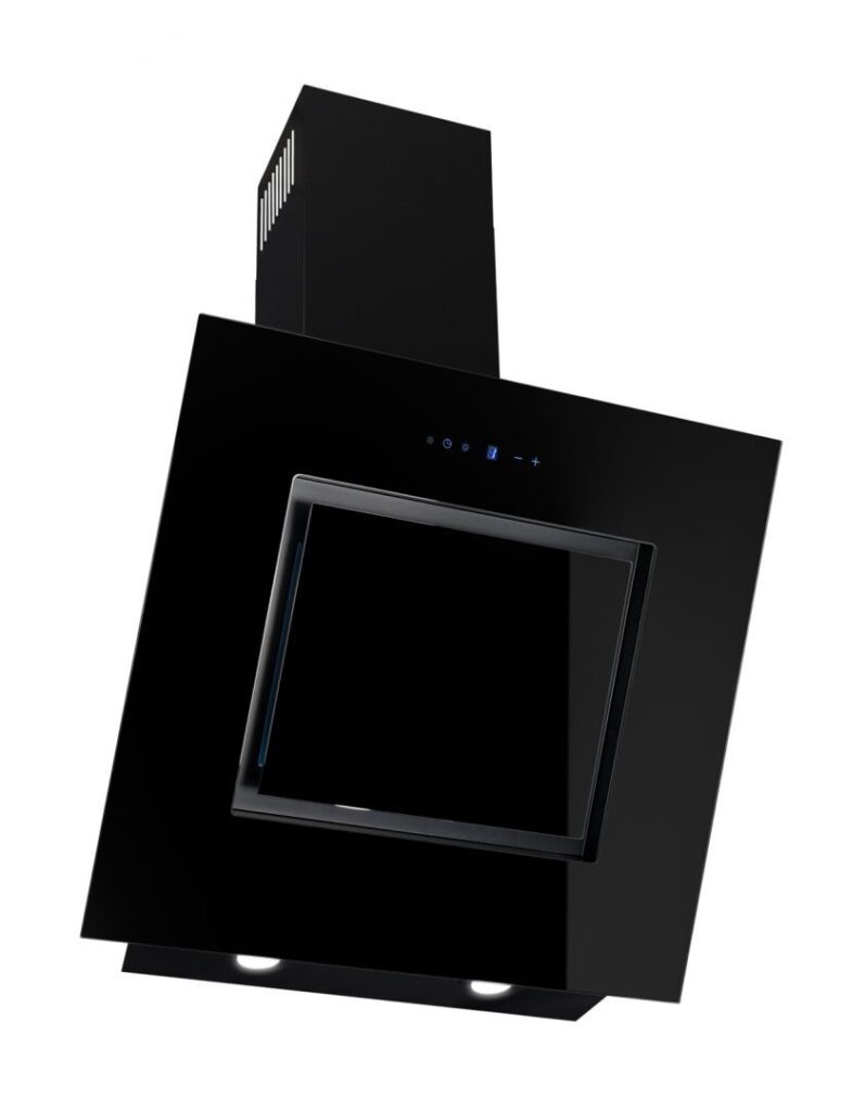 TOFLESZ OK-6 FINEZJA 60CM OKAP KOMINOWY – nowoczesny, minimalistyczny, czarny, stal malowana, szkło hartowane
