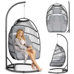 Fotel wiszący do ogrodu Luisiana – elegancki design, szary, 101×195 cm, stalowy stelaż