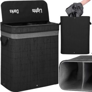 Kosz na pranie z pokrywą Springos 100L – 2 komory, czarny bambus, ekologiczny
