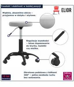 Popielaty obrotowy fotel biurowy D3-K81 – regulacja wysokości, obrotowa podstawa, aksamitne obicie