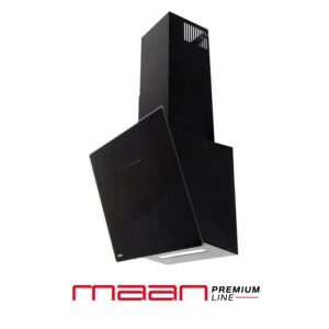 MAAN Meloria 60 Czarna okap przyścienny – kominowy, 59.6 cm, klasa B, stal lakierowana, szkło