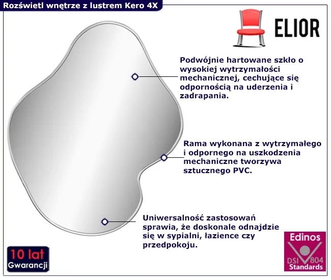 Srebrne eleganckie lustro wiszące 60×50 cm – minimalistyczny design, podwójnie hartowane szkło, wysoka wytrzymałość