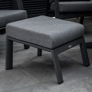 Pufa podnóżek Kanva – elegancka, nowoczesna, antracytowa, aluminium, tkanina olefinowa