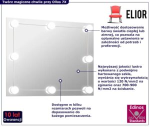 Nowoczesne wiszące lustro z oświetleniem LED – kwadratowe 70×50 cm, srebrna rama, szkło