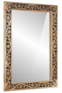 Prostokątne wiszące lustro H1-R60 – rustykalny styl, brązowe, 50×70 cm, drewno mango