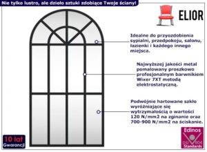 Czarne lustro ścienne zakończone łukiem B3-D89 – eleganckie, podwójnie hartowane szkło, czarny, 30×1.5×60 cm, metal