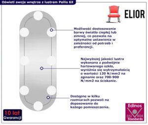 Designerskie owalne lustro wiszące LED 35×80 cm R5-C23 – nowoczesny design, srebrne, szkło