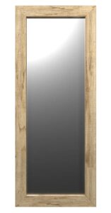 Prostokątne lustro ścienne z ramą w kolorze dębu – nowoczesny design, 148 cm wysokości, 56 cm szerokości, szkło hartowane
