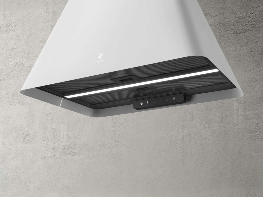 ELICA Okap wyspowy IKONA LIGHT WH/F/60 – dotykowe sterowanie, wydajność 710 m3/h, biały