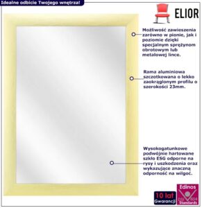 Złote lustro w ramie aluminiowej A2-D12 – eleganckie wykończenie, optyczne powiększenie przestrzeni, szczotkowana rama