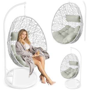 Fotel ogrodowy wiszący Brava – elegancki design, biały, szary, 94×192 cm, stalowy stelaż