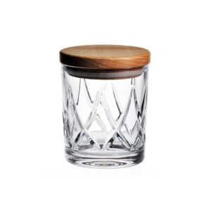 Crystal Julia Pojemnik kryształowy z drewnianym deklem – wysokość 10,5 cm, średnica 8,5 cm, materiał szklany i drewno