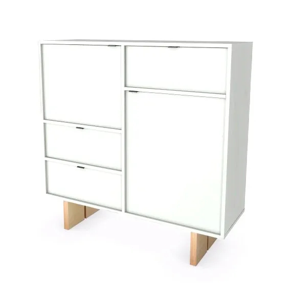 Biała komoda do salonu – Rotip, nowoczesny design, drewno brzozowe, 120 cm