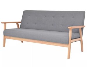 Jasnoszara sofa z pikowanym oparciem – elegancki design, trwałe materiały, wygodna