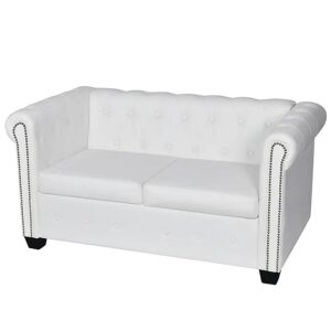 2-osobowa biała sofa w stylu Chesterfield – elegancka ekoskóra, nowoczesny design, komfortowe siedzisko